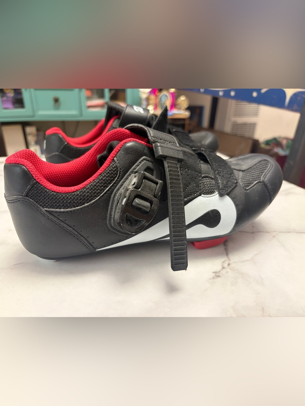 Peloton Black and Red Cycling Sneakers with White Accents